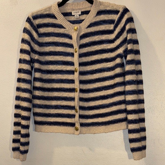 J. Crew size small Blue and Cream Striped Cardigan with gold buttons - Picture 1 of 11